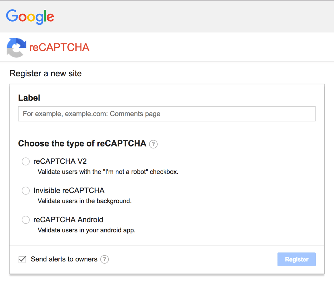 Google reCAPTCHA Registration
